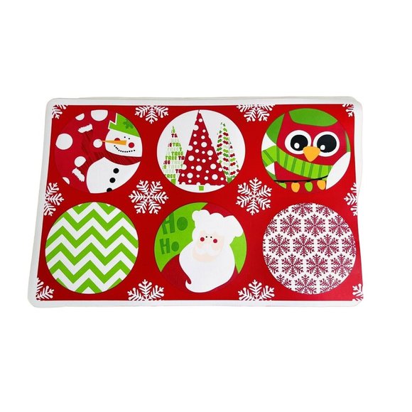 Christmas Placemat Set Red Green Holiday Design Vinyl 11.75" x 17.75" Vintage - Picture 3 of 5